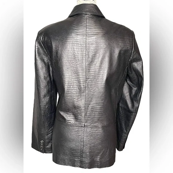 Ralph Lauren Crocodile Embossed Black Leather Jacket Blazer.Sz L. Mint - Picture 4 of 9